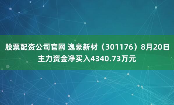 股票配资公司官网 逸豪新材（301176）8月20日主力资金净买入4340.73万元